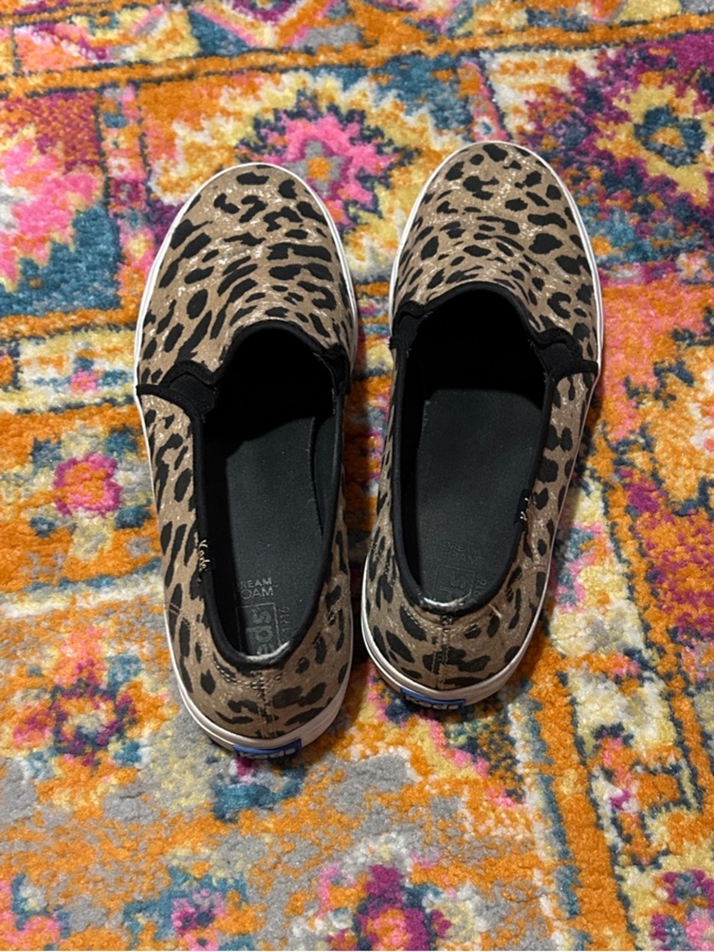 Keds Dream Foam Leopard Print Slip-On Sneakers in Tan and Black